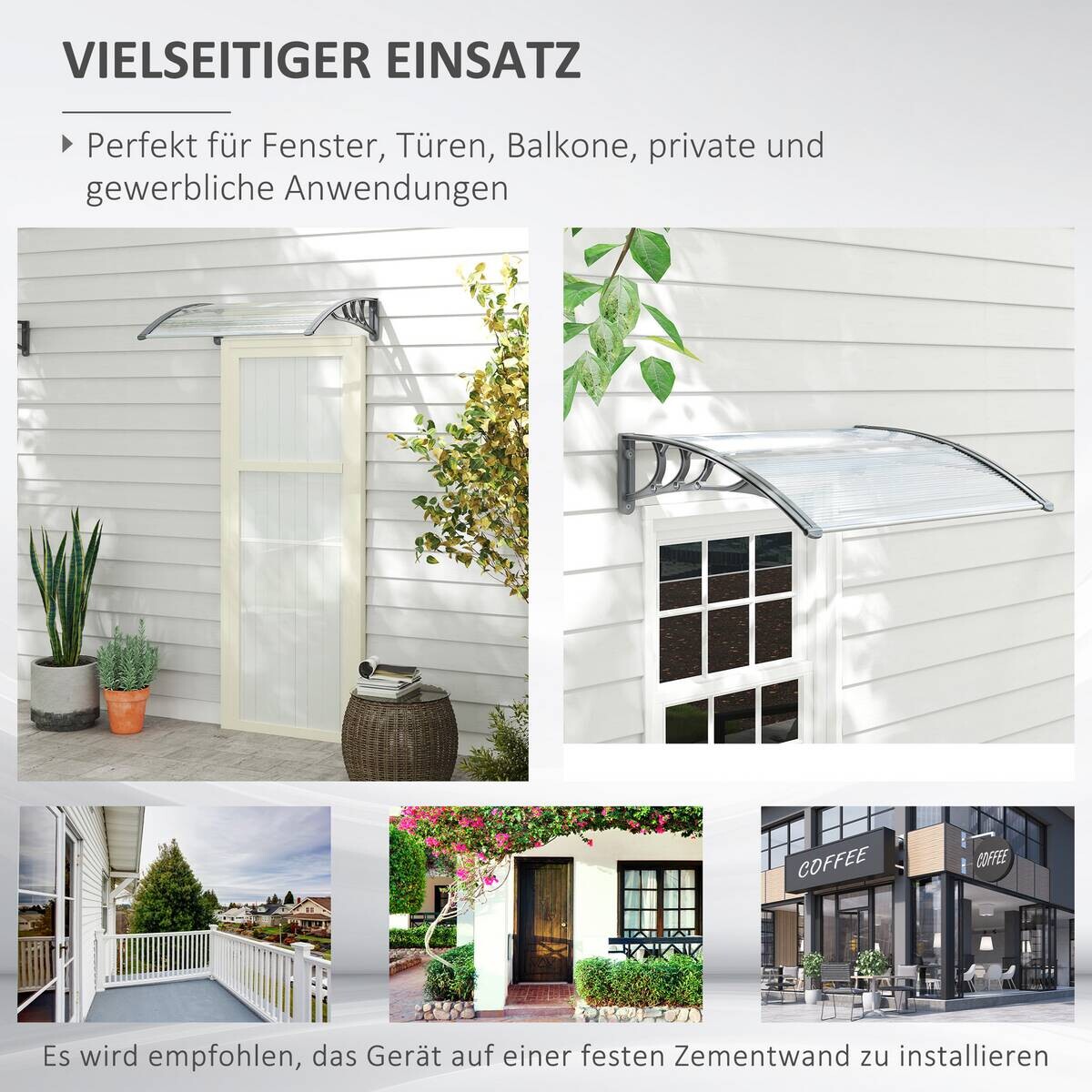 Outsunny Vordach für Haustür silber B/H/L: ca. 75x23x100 cm