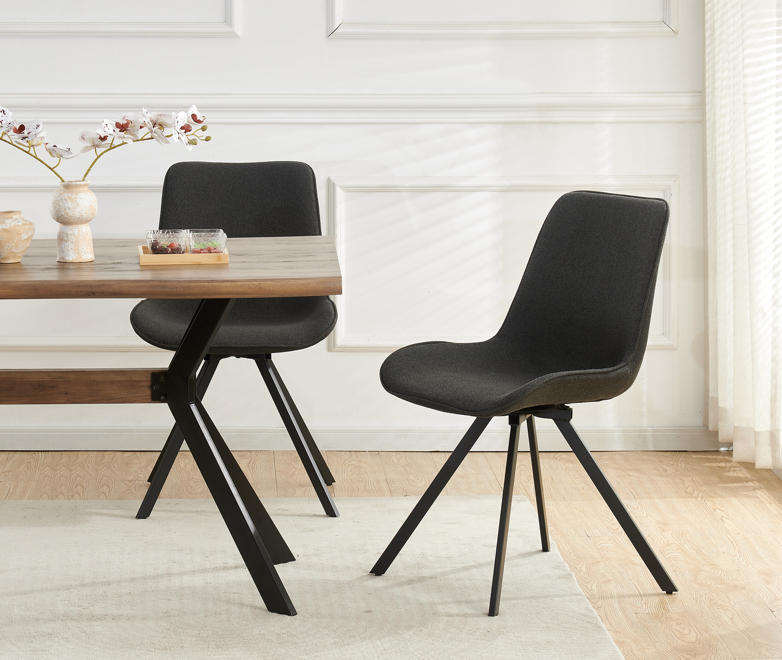 Drehstuhl EMILIA, 2er Set anthrazit Webstoff B/H/T: ca. 52x85x61 cm