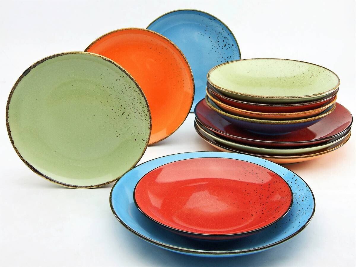 CreaTable Tafelservice NATURE COLLECTION MEDITERRAN bunt Steinzeug 12 tlg.