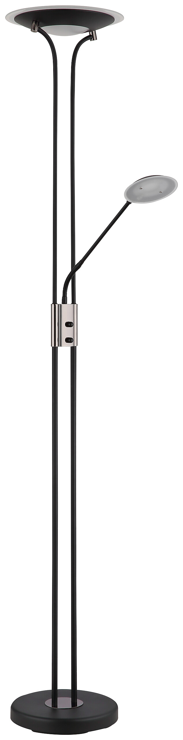 GLOBO Deckenfluter mattschwarz Chrom Satiniert Glas Metall H/D: ca. 180x30 cm 2 Brennstellen