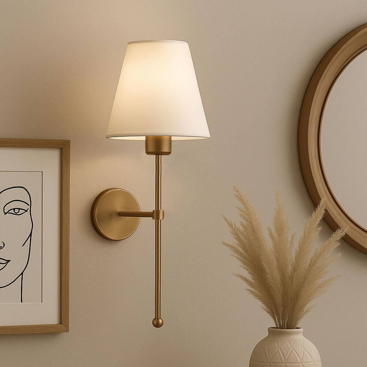 Opviq Wandleuchte gold creme Metall PVC B/H/L: ca. 13x50x13 cm E27 1 Brennstellen