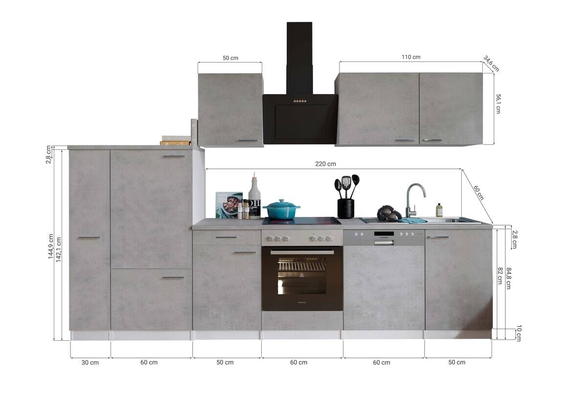 Respekta Küchenblock Malia Beton Optik B/H/T: ca. 310x200x60 cm