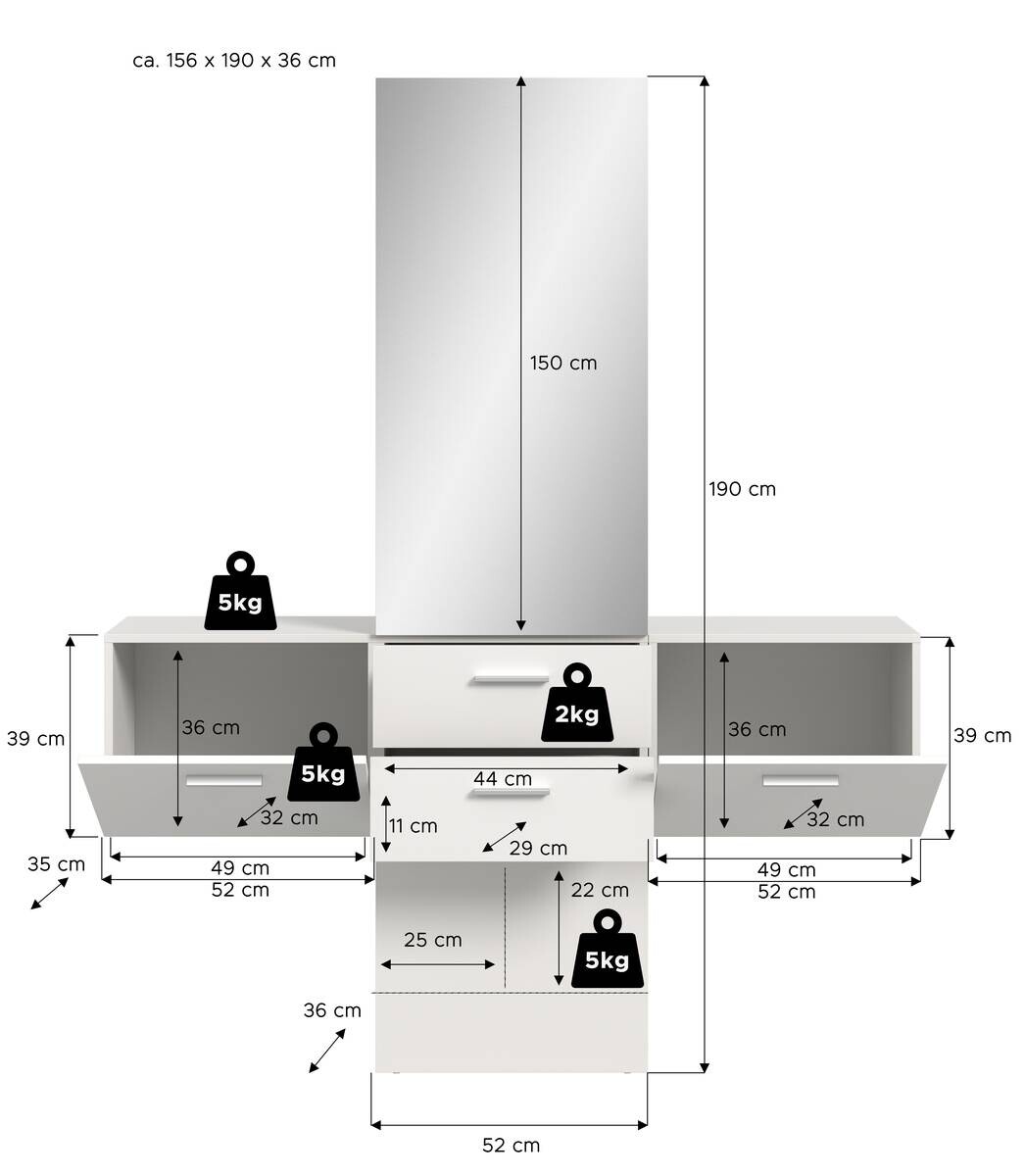 Garderobe VAGA weiß B/H/T: ca. 156x190x36 cm
