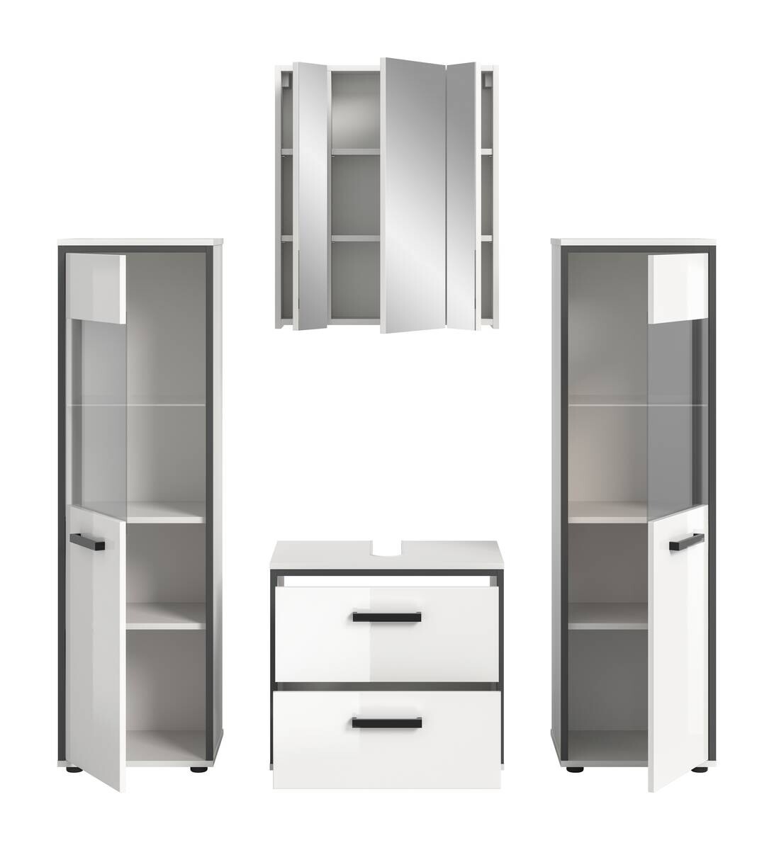 Badblock KOJAK weiß Hochglanz anthrazit grau B/H/T: ca. 171x188x37 cm