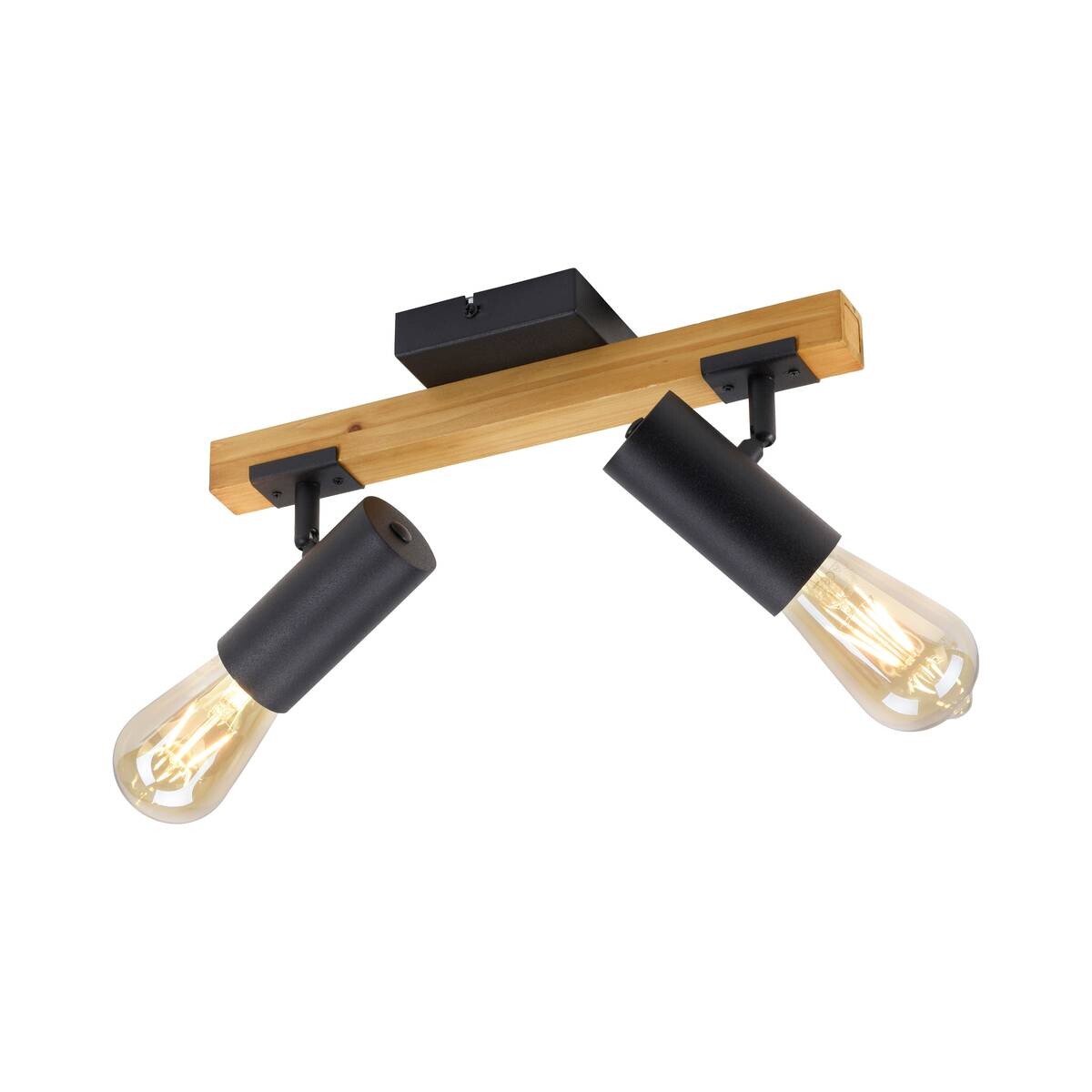 Just Light Deckenleuchte PILON 15162-18 natur schwarz Metall Holz B/H/T: ca. 35x18x10 cm E27 2 Brennstellen
