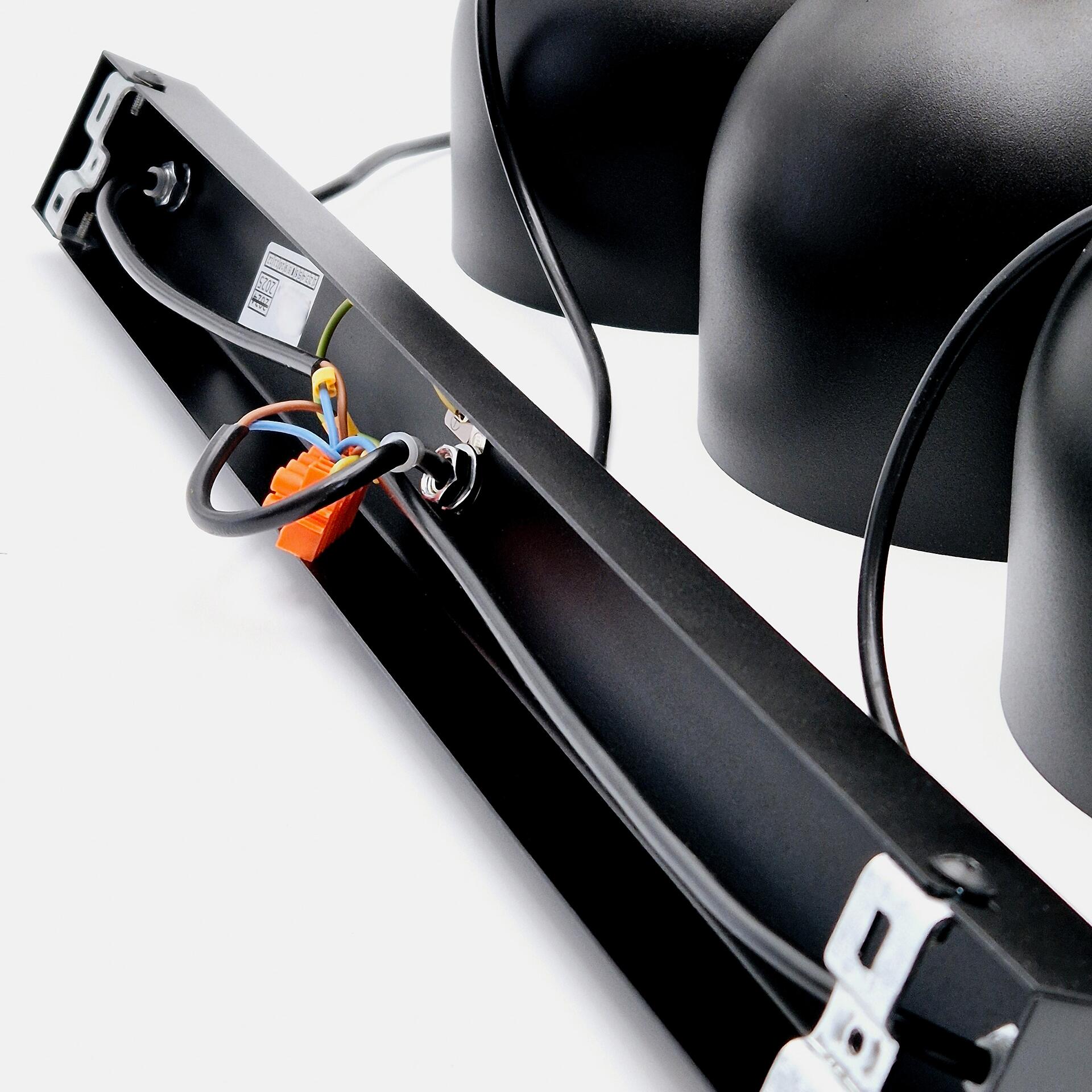 Lamkur Hängeleuchte schwarz Eiche Stahl Holz B/H/L: ca. 15,5x85x59 cm E27 3 Brennstellen