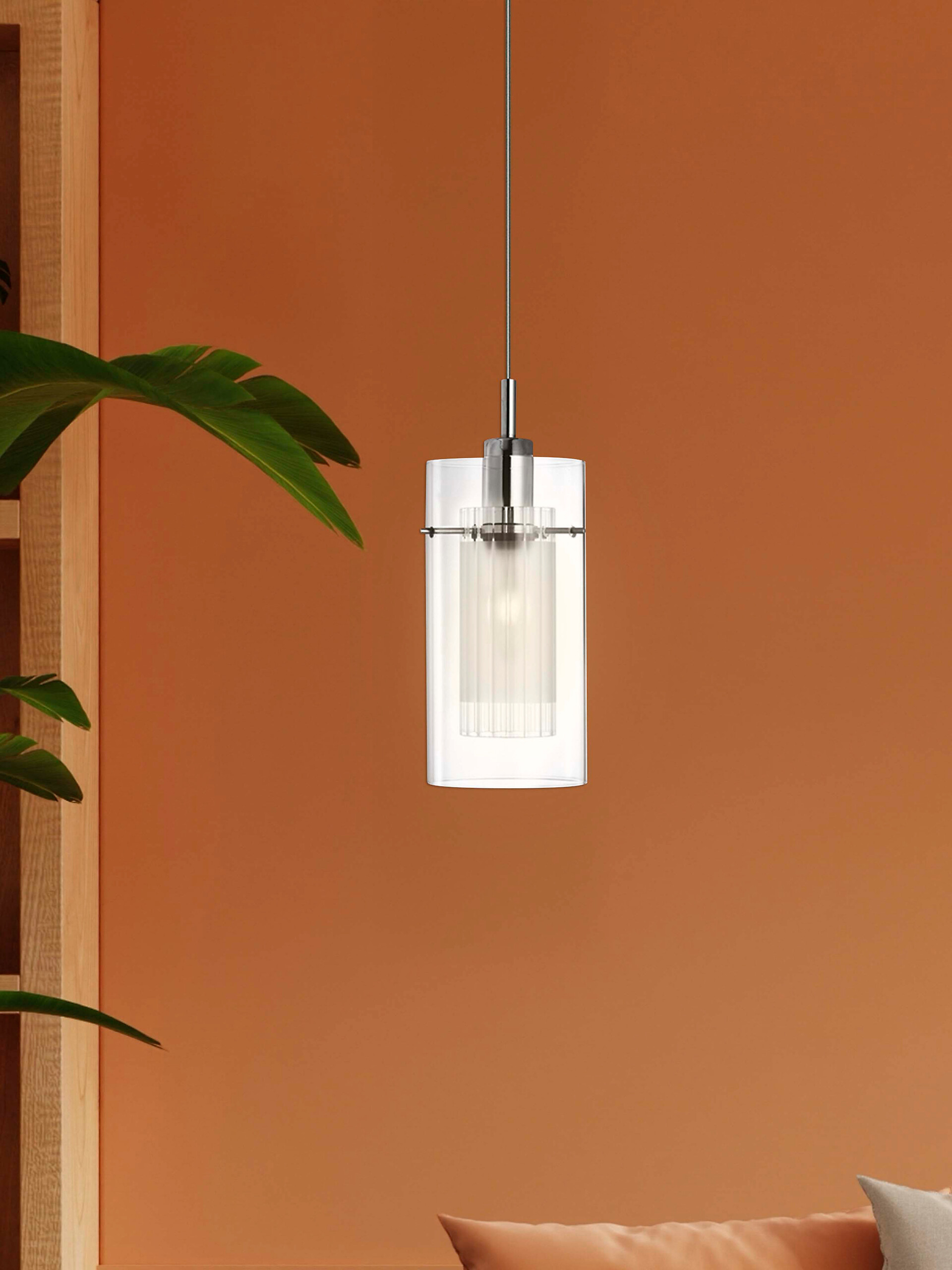 Searchlight Pendelleuchte Duo Chrom Glas Stahl B/H/L: ca. 13x120x20 cm E14 1 Brennstellen