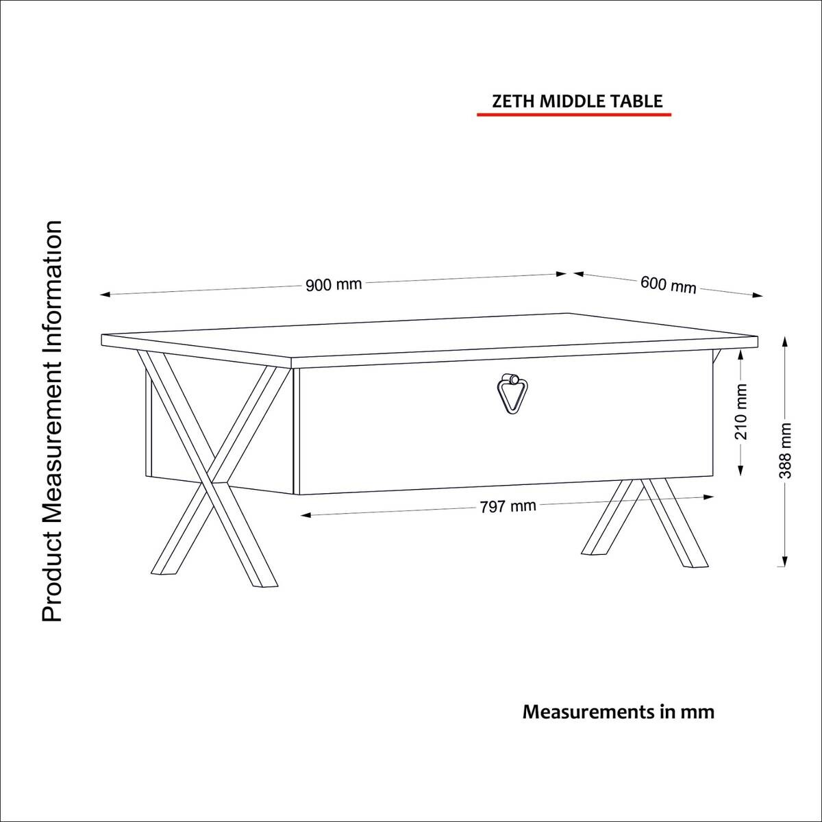 Couchtisch Zeth Eiche Nachbildung B/H/T: ca. 90x39x60 cm