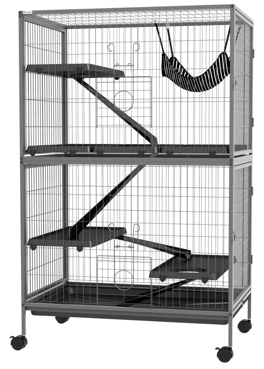 PawHut Kleintierkäfig grau Stahl B/H/L: ca. 52x128x80 cm