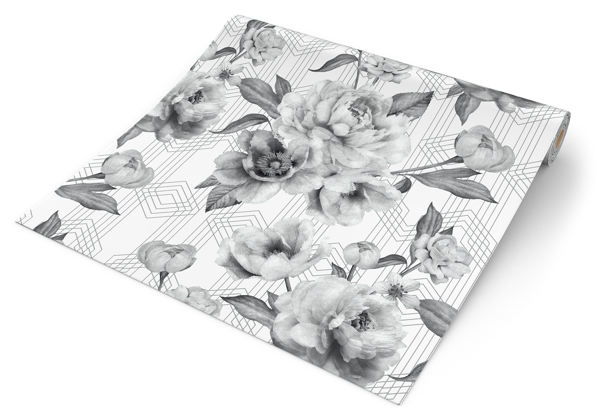 UGEPA Papiertapete Blumen grau weiß B/L: ca. 53x1005 cm glitzernd