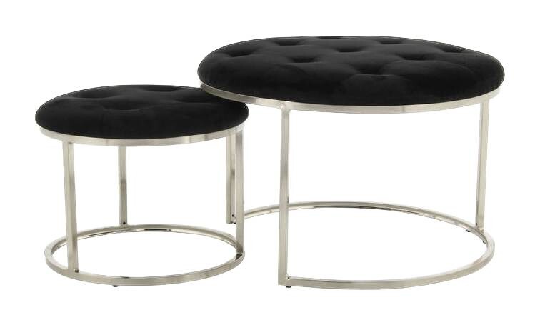 360 Living Hocker Becky 800 2er schwarz silber Samt Metall H/D: ca. 41x60 cm