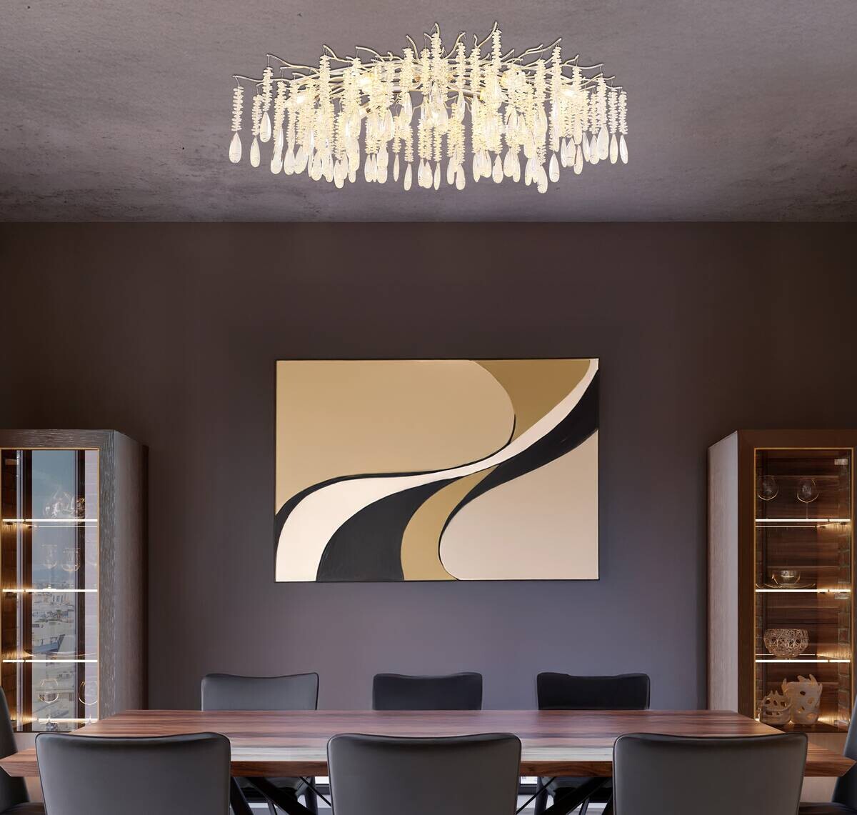 GLOBO Deckenleuchte klar silber Metall Glas B/H/L: ca. 55x45x100 cm E14 10 Brennstellen