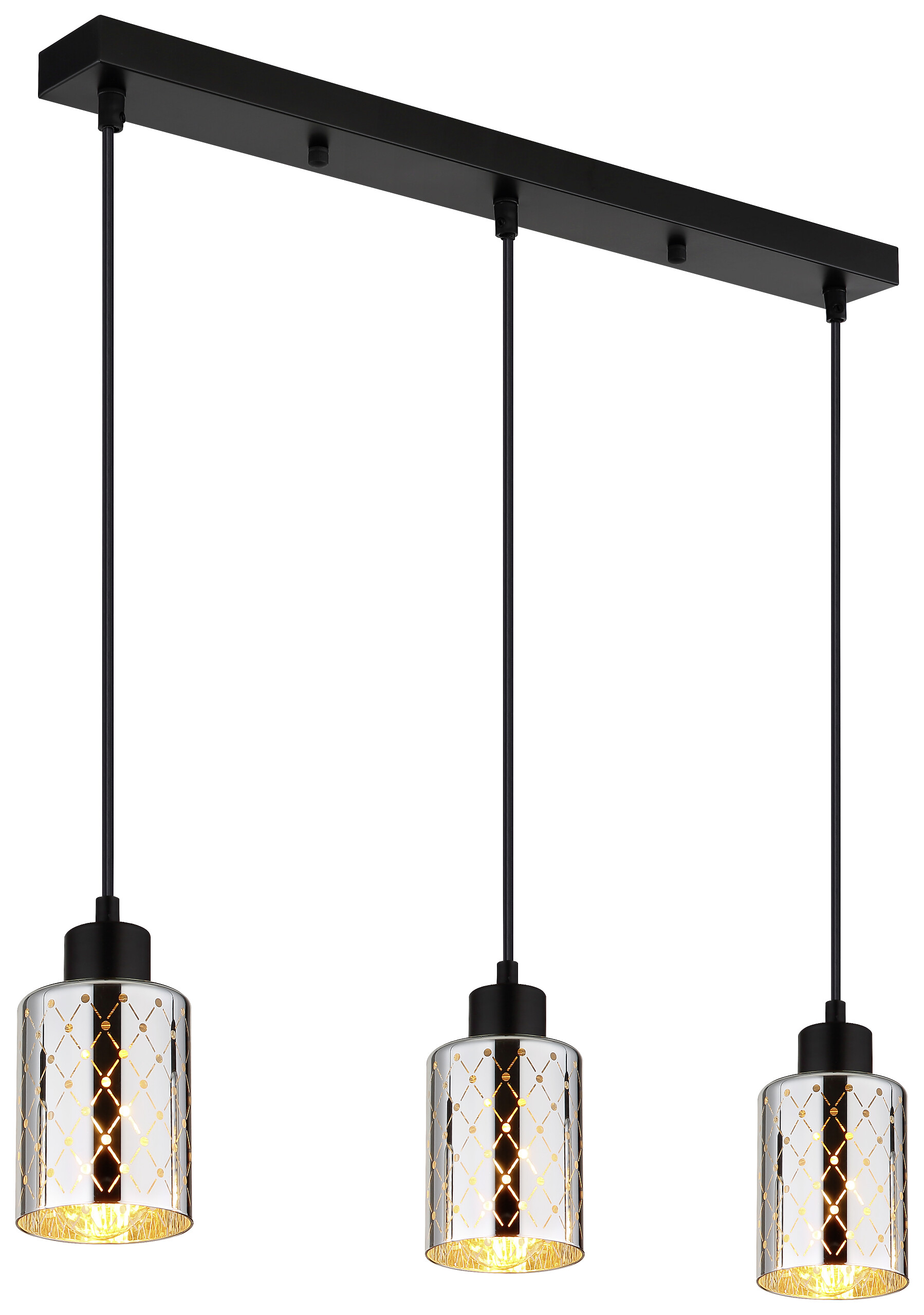 GLOBO Hängeleuchte mattschwarz klar Chrom PVC Glas Metall B/H/L: ca. 9x120x59 cm E27 3 Brennstellen