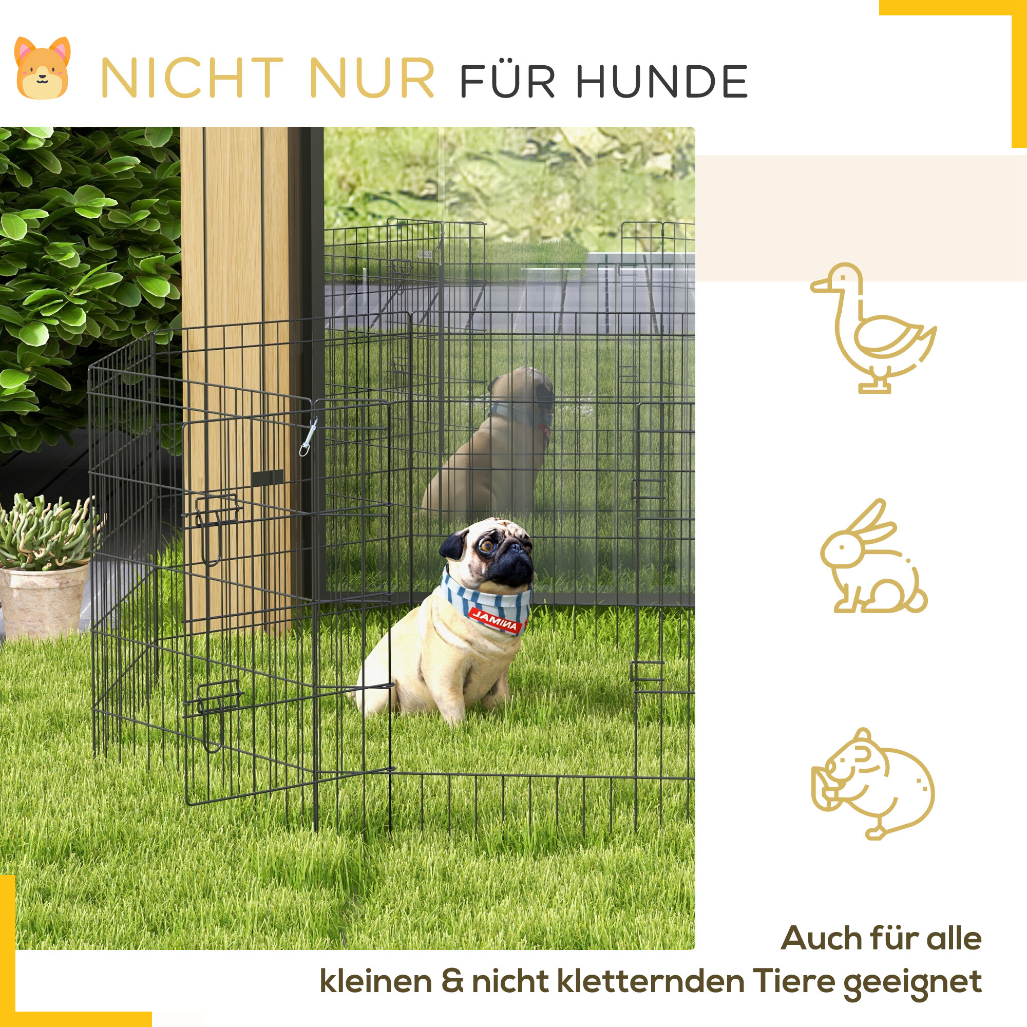 PawHut Welpenauslauf schwarz Metall B/H/L: ca. 4x76x61 cm