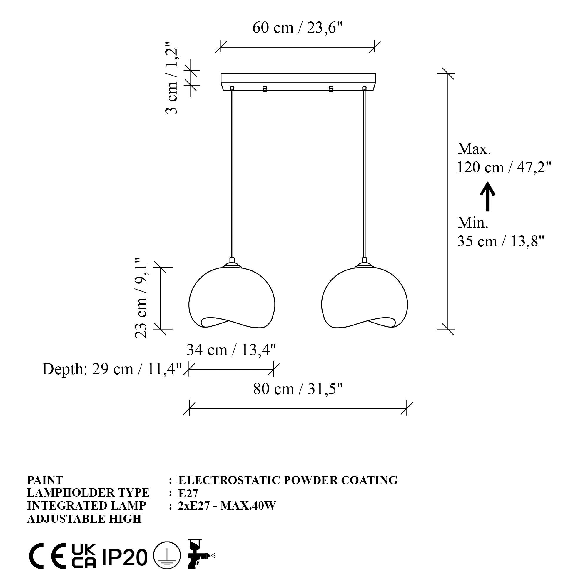 Opviq Pendelleuchte Yontu-15852-A weiß Metall Polyester-Mischgewebe B/H/L: ca. 29x120x34 cm E27 2 Brennstellen