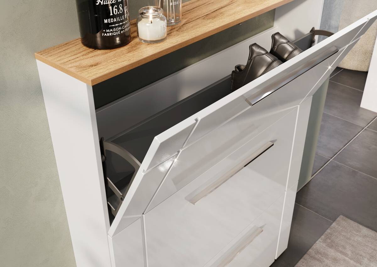 Schuhschrank Astona weiß weiß Hochglanz B/H/T: ca. 100x129x20 cm