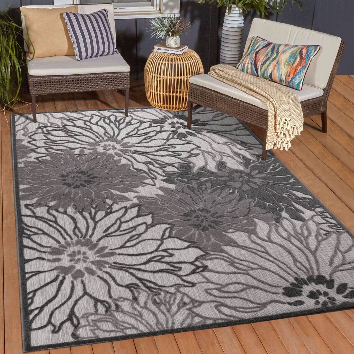 Sanat Outdoorteppich FLORAL grau B/L: ca. 160x230 cm