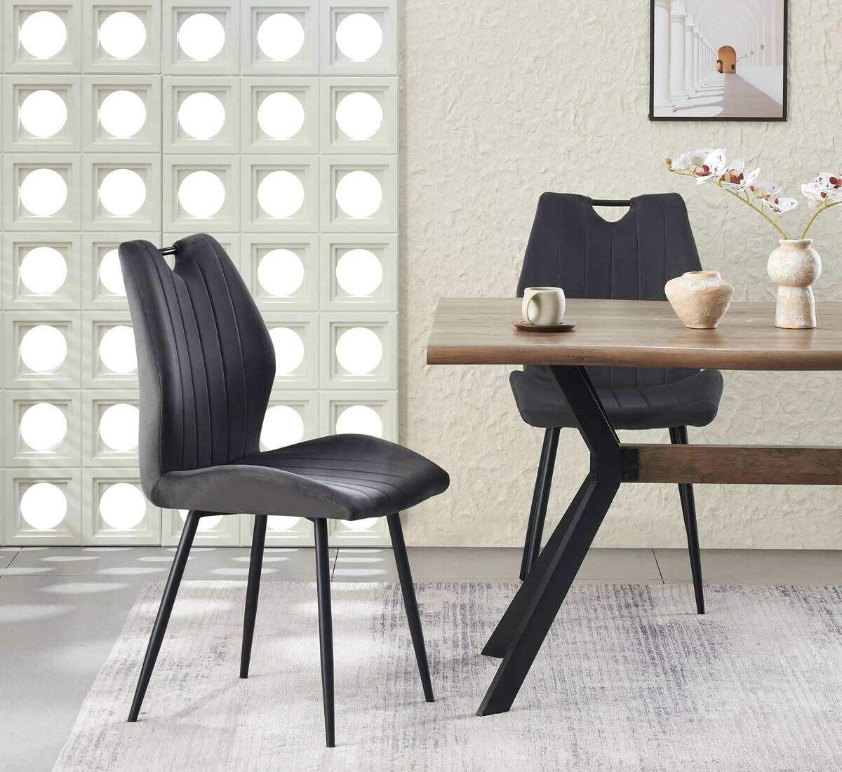 Stuhl CHRISTIN, 2er Set anthrazit Samt B/H/T: ca. 52x75x58 cm