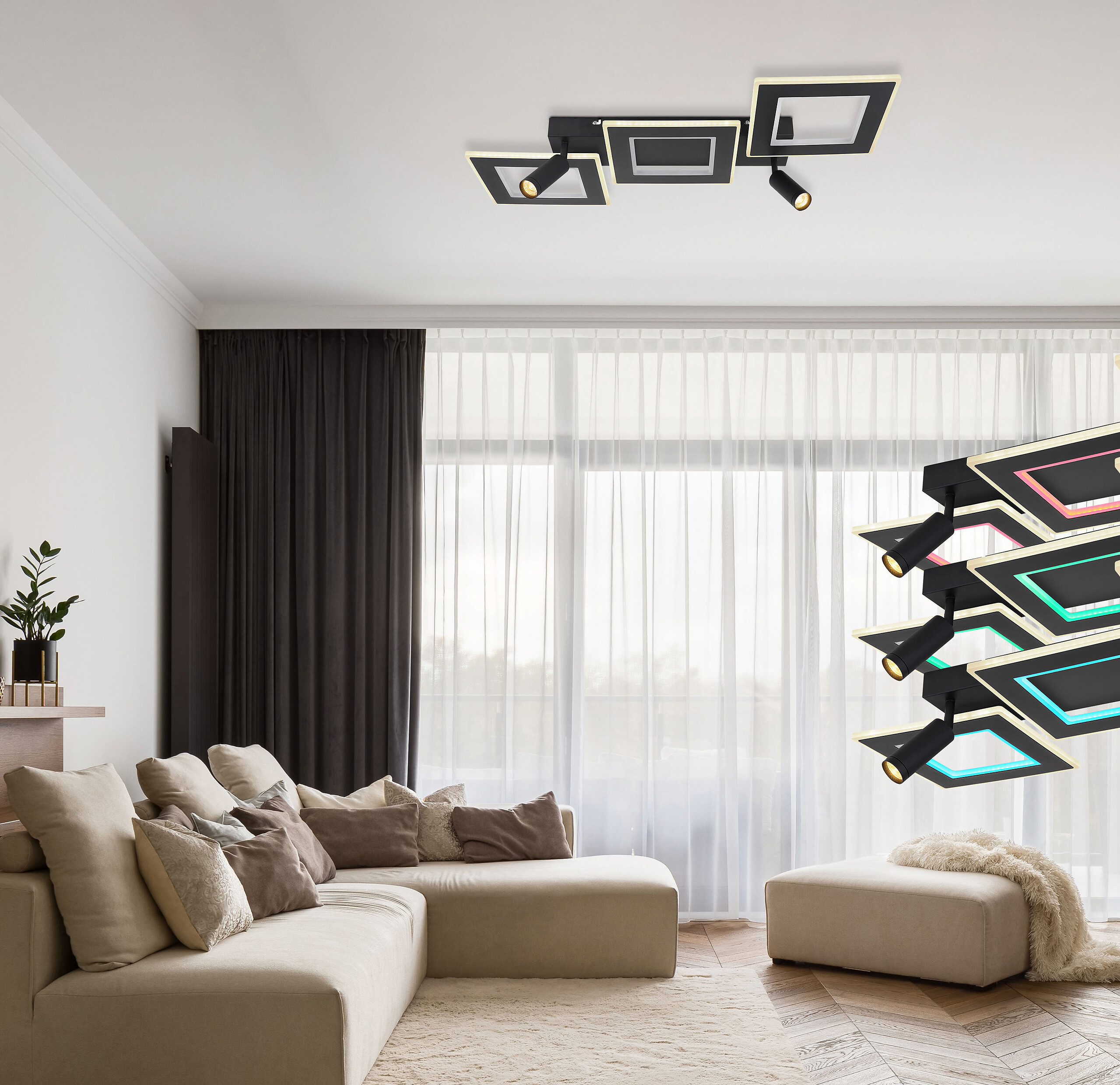 GLOBO Deckenleuchte schwarz Opal Metall Acryl B/H/L: ca. 56x11,5x82 cm 2 Brennstellen