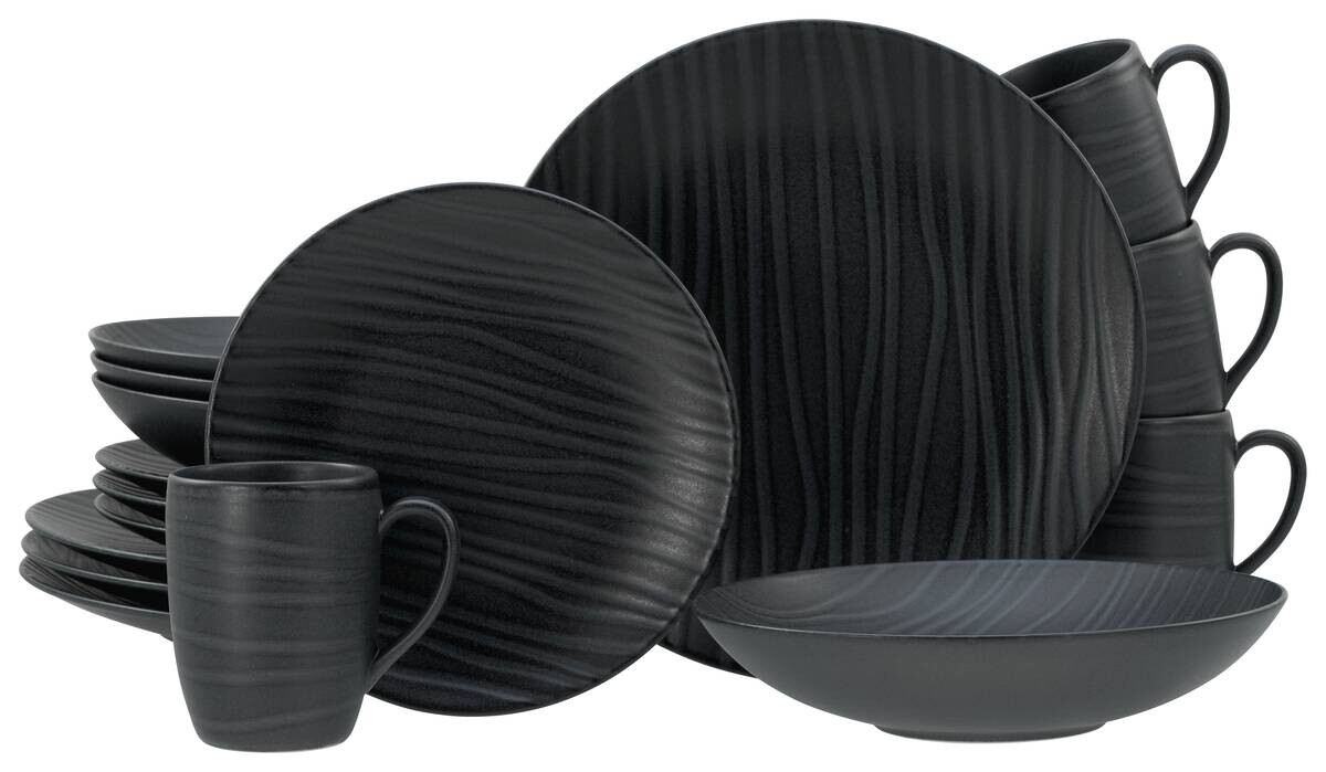CreaTable Kombiservice Waves schwarz Steinzeug 16 tlg.