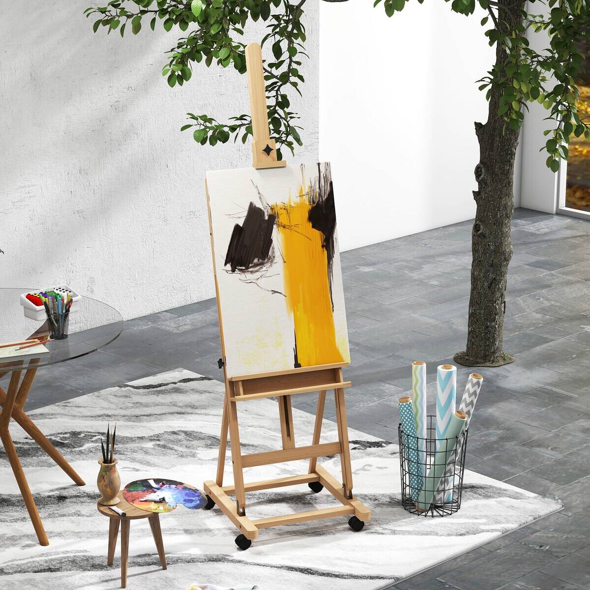 Vinsetto Staffelei natur Buche B/H/L: ca. 53x50,5x238 cm