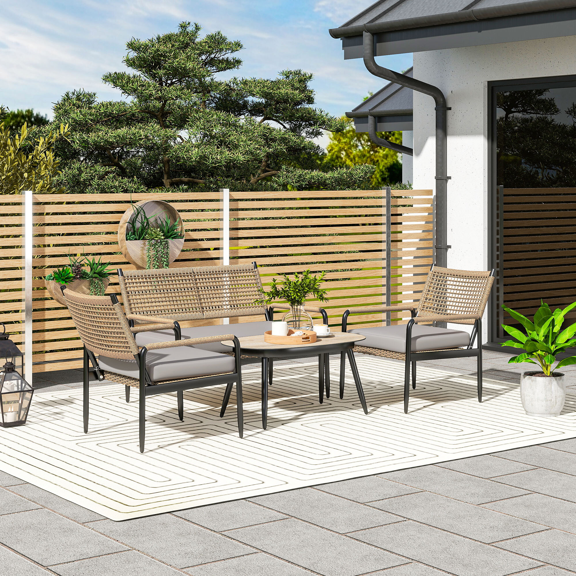 Outsunny Rattan Gartenmöbel-Set dunkelgrau Polyethylen B/H/L: ca. 64x82x112 cm