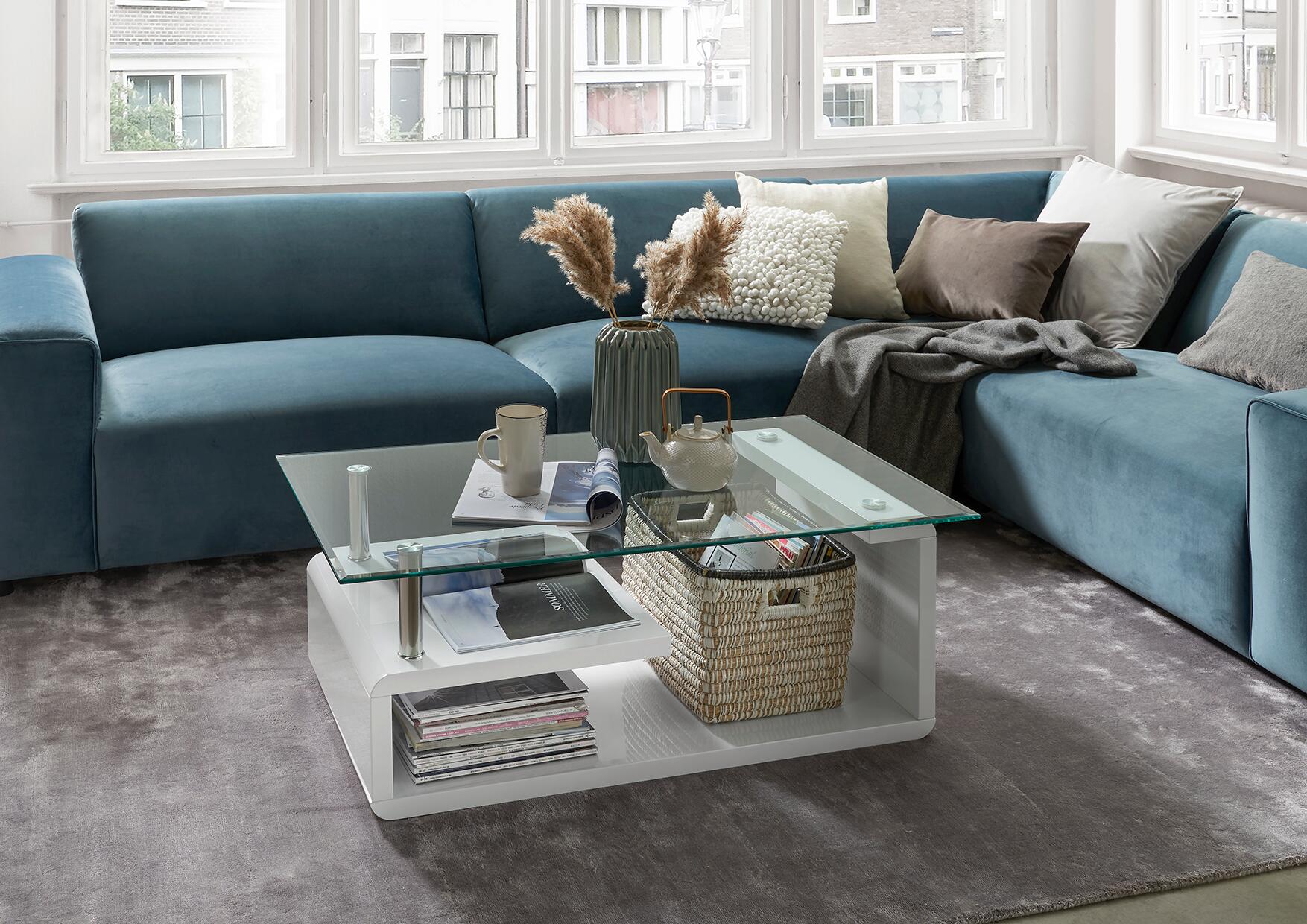 Glascouchtisch Emil glasklar weiß B/H/T: ca. 110x40x65 cm