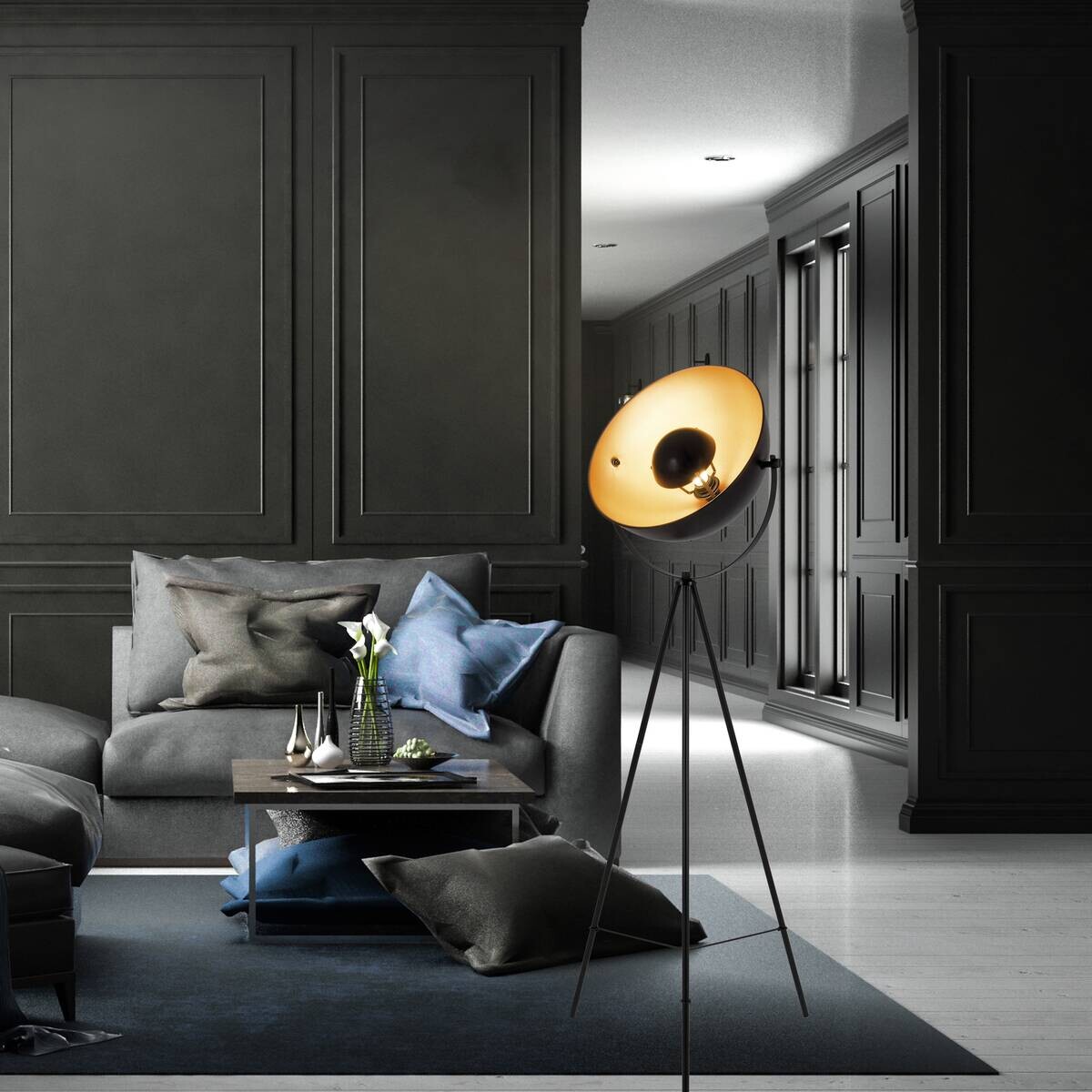 Näve Leuchten Stehleuchte gold schwarz Metall B/H/T/D: ca. 55x150x55x55 cm E27 1 Brennstellen