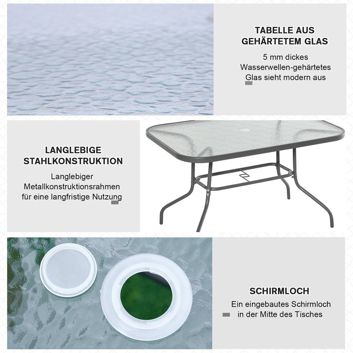 Outsunny Gartentisch grau Glas B/H/L: ca. 80x70x120 cm