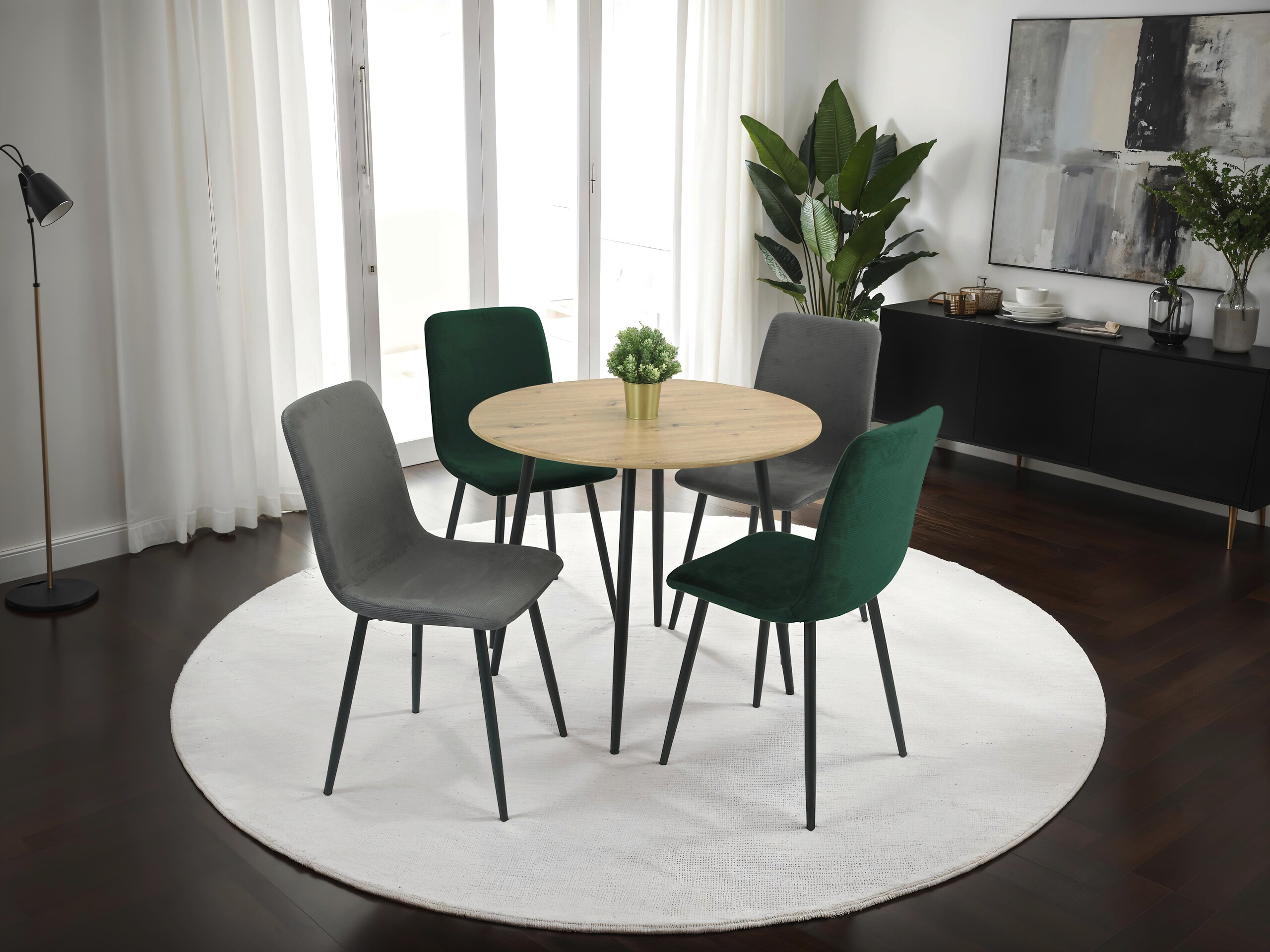 Stuhl Leipzig, 4er-Set moosgrün Metall Microfaser B/H/T: ca. 44x92x54 cm