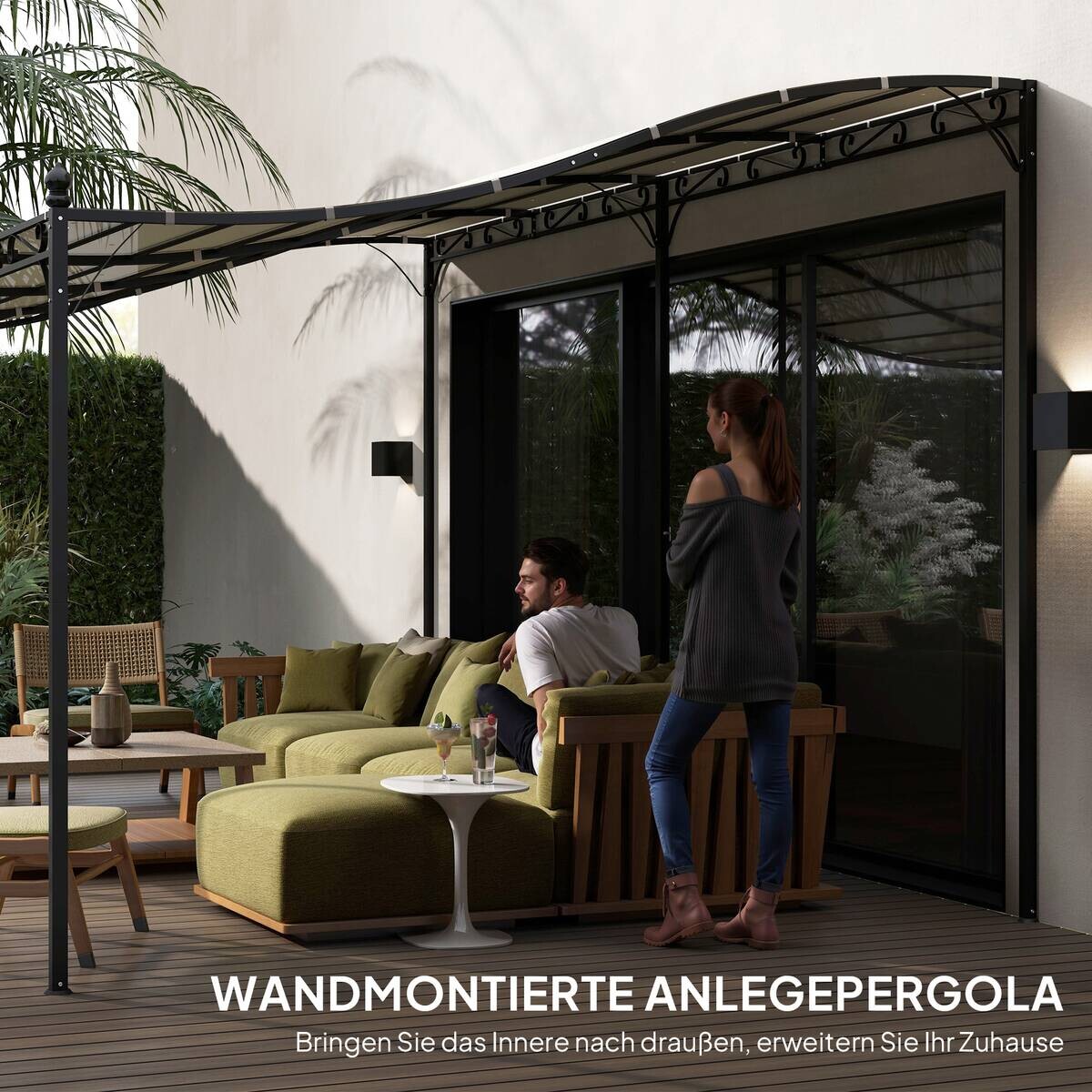 Outsunny Anbaupavillon cremeweiß Polyester B/H/L: ca. 298x253x491 cm