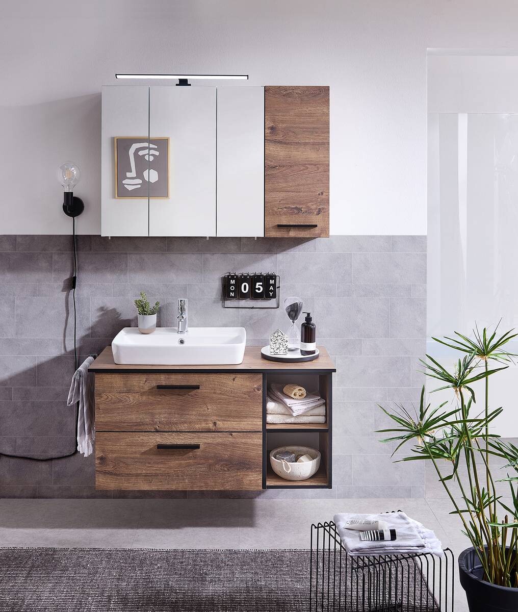 Badezimmer-Set Quickset 374 Eiche Ribeck Nachbildung B/H/T: ca. 105x200x44,5 cm