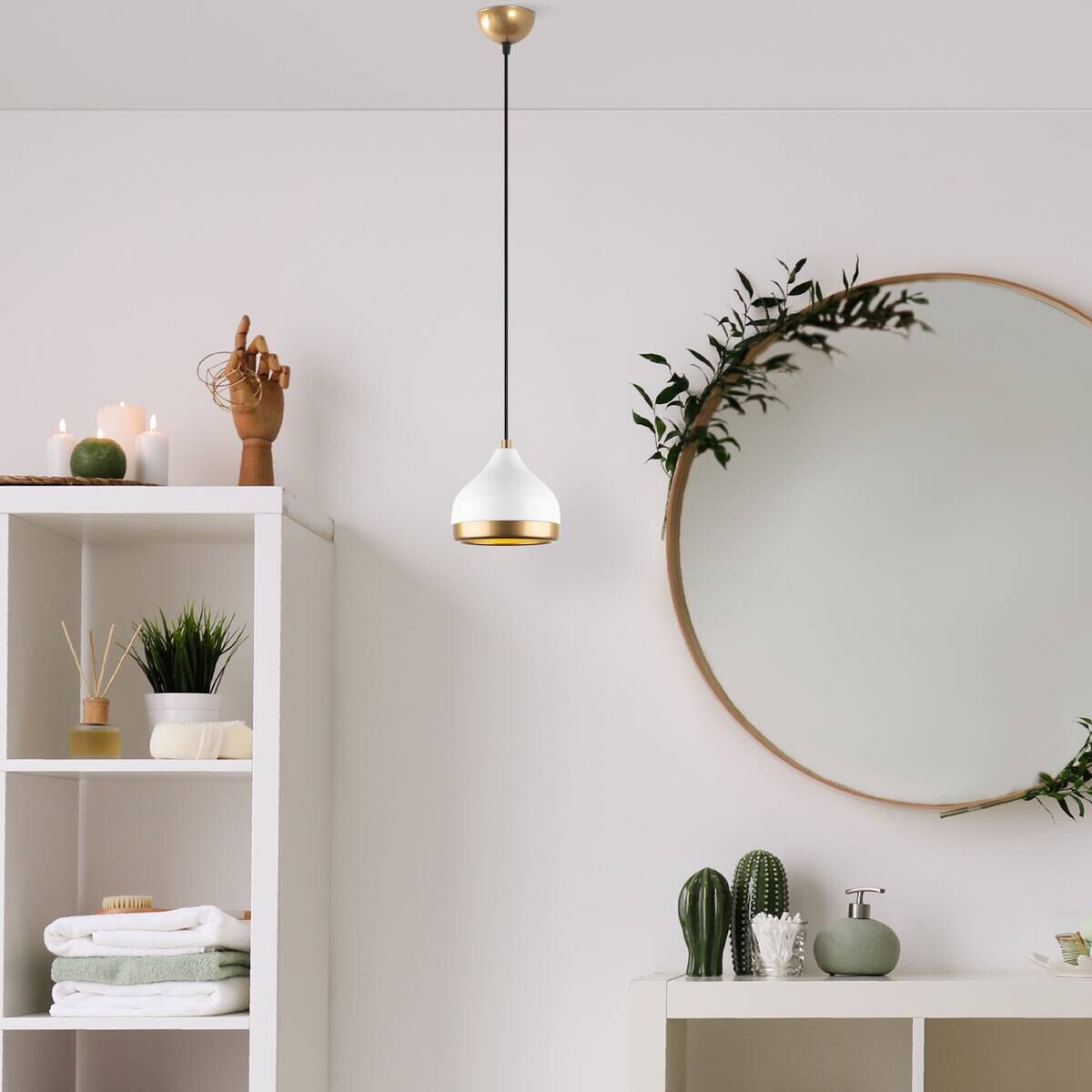 Opviq Pendelleuchte Yldo weiß B/H/T/L/D: ca. 17x112x17x17x17 cm E27 1 Brennstellen