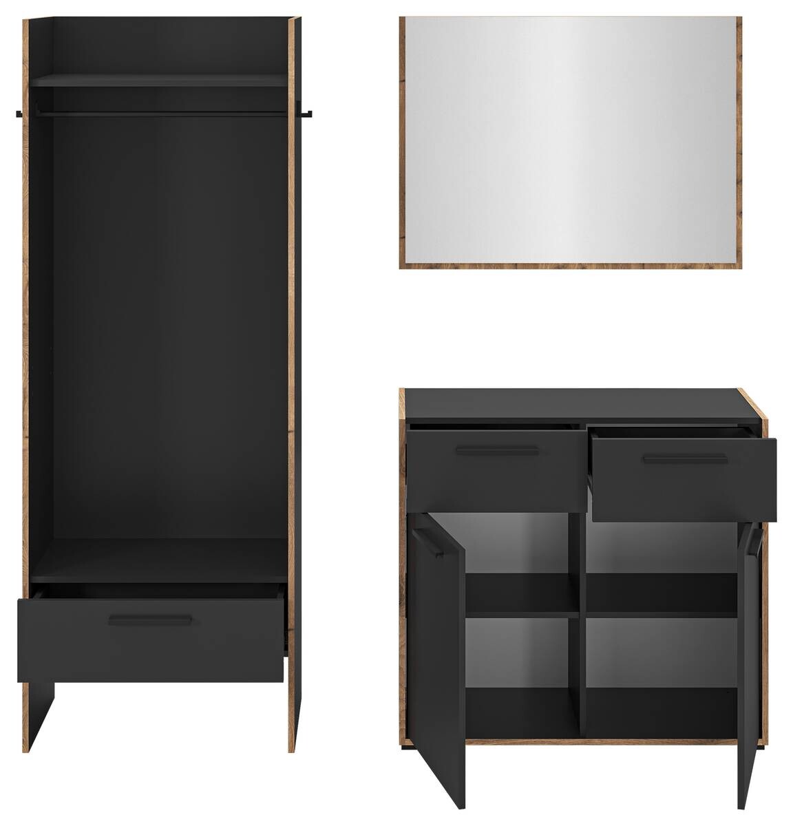 Garderobe Bueno Basalt Nox Oak Nachbildung B/H/T: ca. 180x189x37 cm