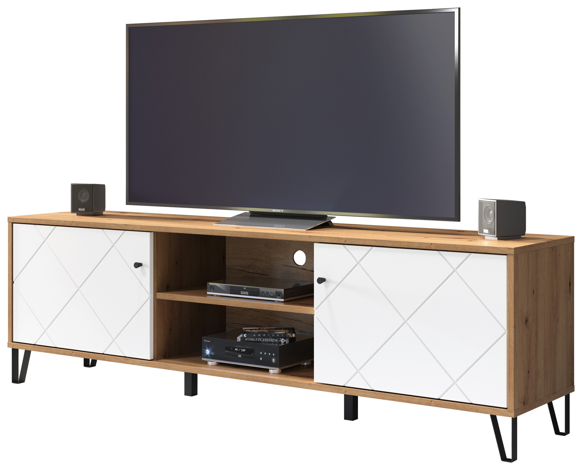 TV-Lowboard Touch Eiche Artisan Nachbildung weiß matt B/H/T: ca. 183x55x40 cm