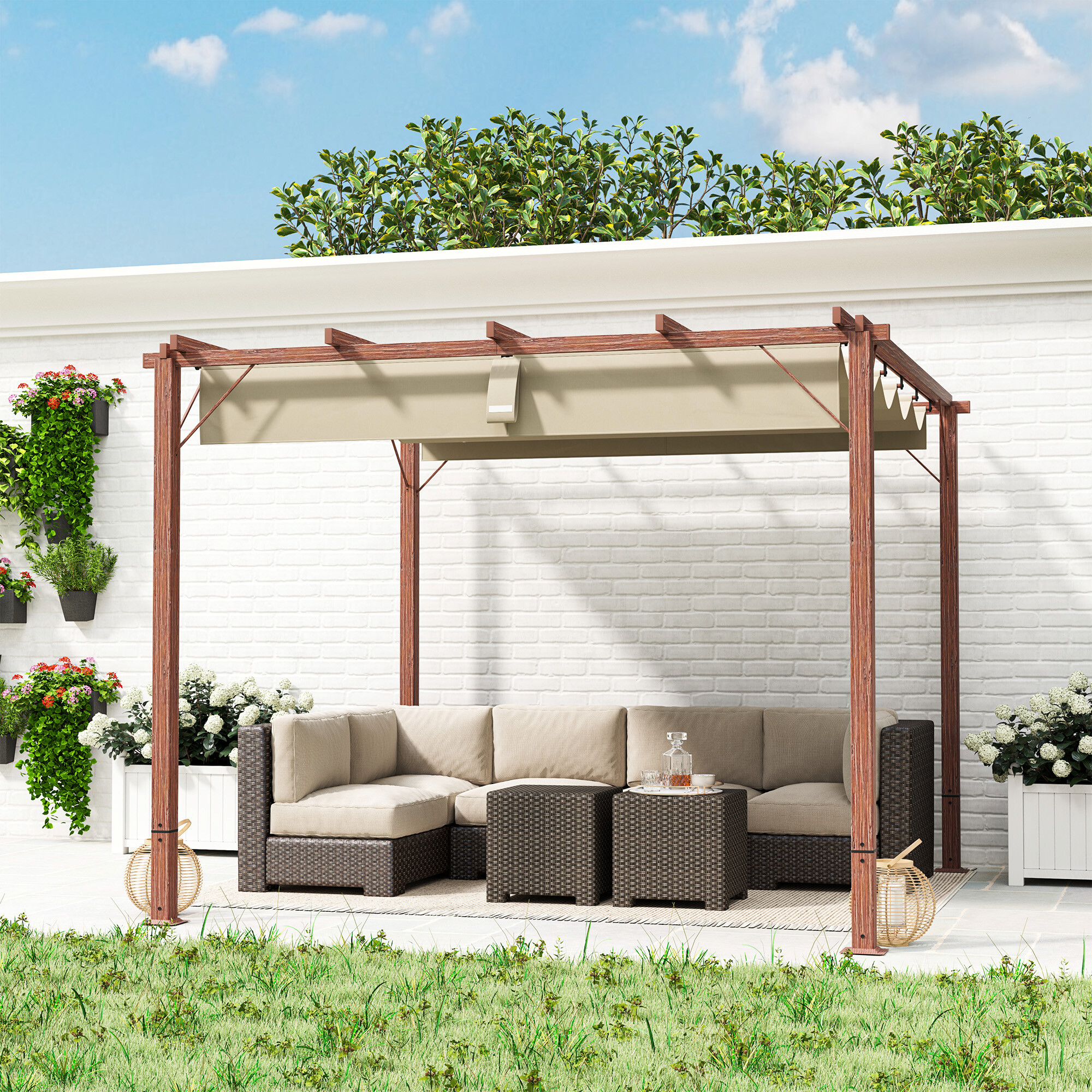 Outsunny Pergola natur Aluminium B/H/L: ca. 296x232x299 cm