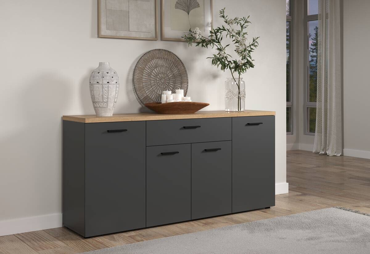 Sideboard Baggio Eiche Evoke Coast Nachbildung anthrazit B/H/T: ca. 180x85x42 cm