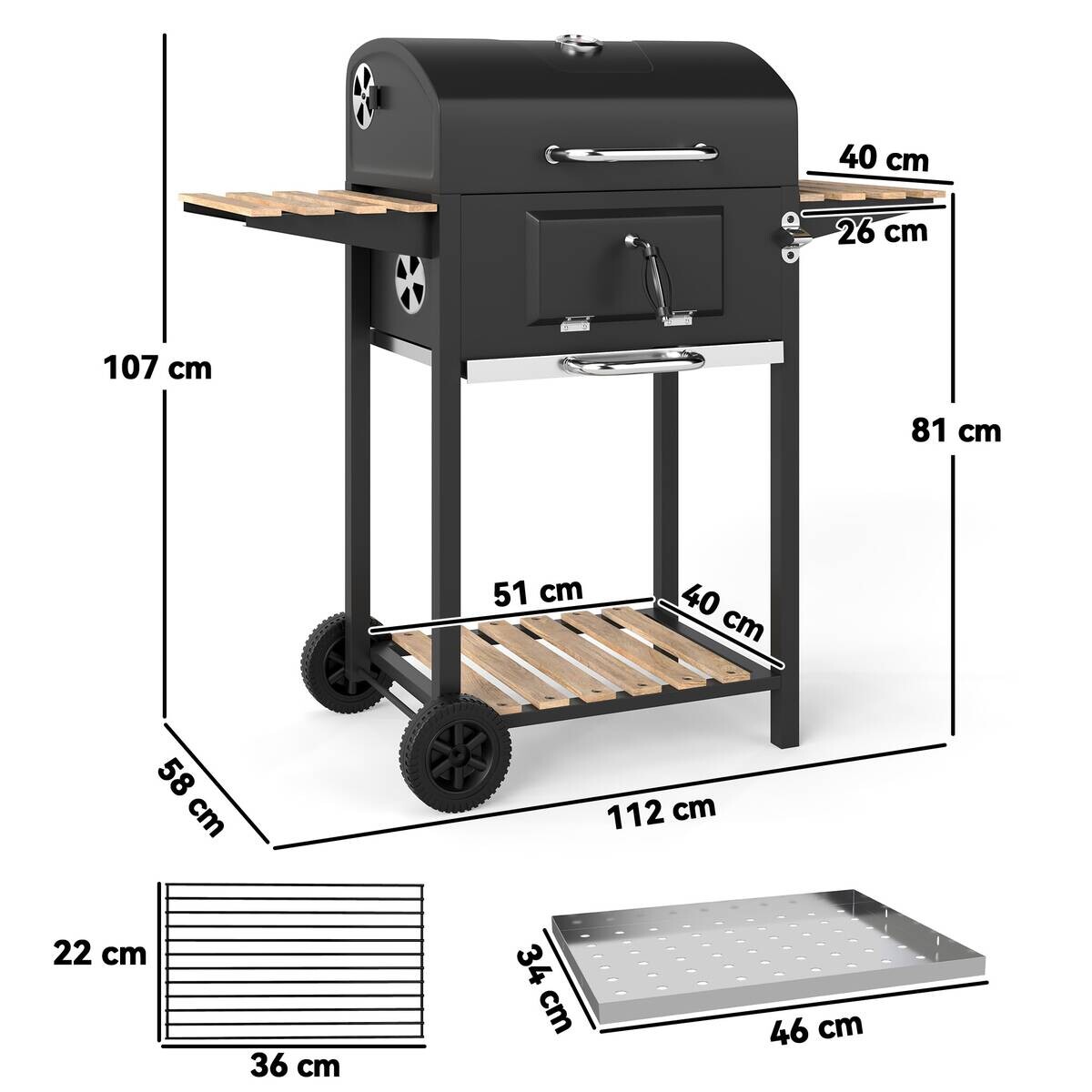 Outsunny Holzkohlegrill Kiefer B/H/L: ca. 58x107x112 cm