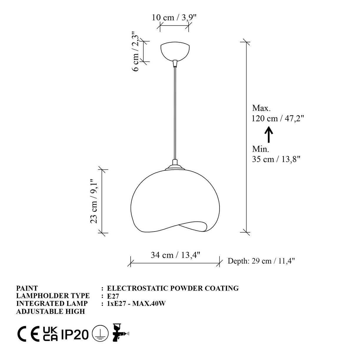 Opviq Pendelleuchte Yontu-15850-B weiß schwarz Polyester-Mischgewebe Metall B/H/L: ca. 29x120x34 cm E27 1 Brennstellen