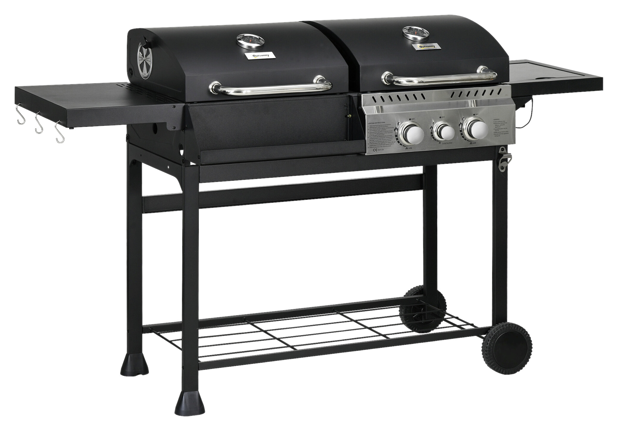 Outsunny Gas-/Kohlegrill Edelstahl B/H/L: ca. 53x101x161 cm