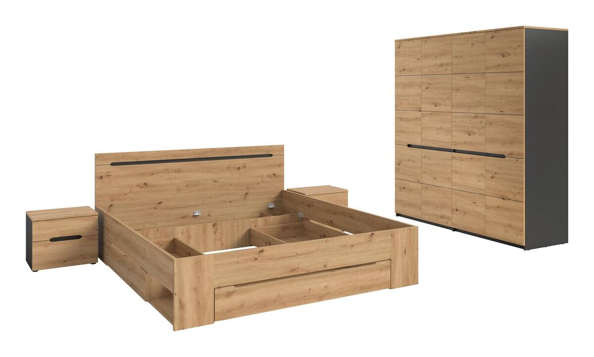 Schlafzimmer CANU, Set basaltgrau Artisan Nachbildung