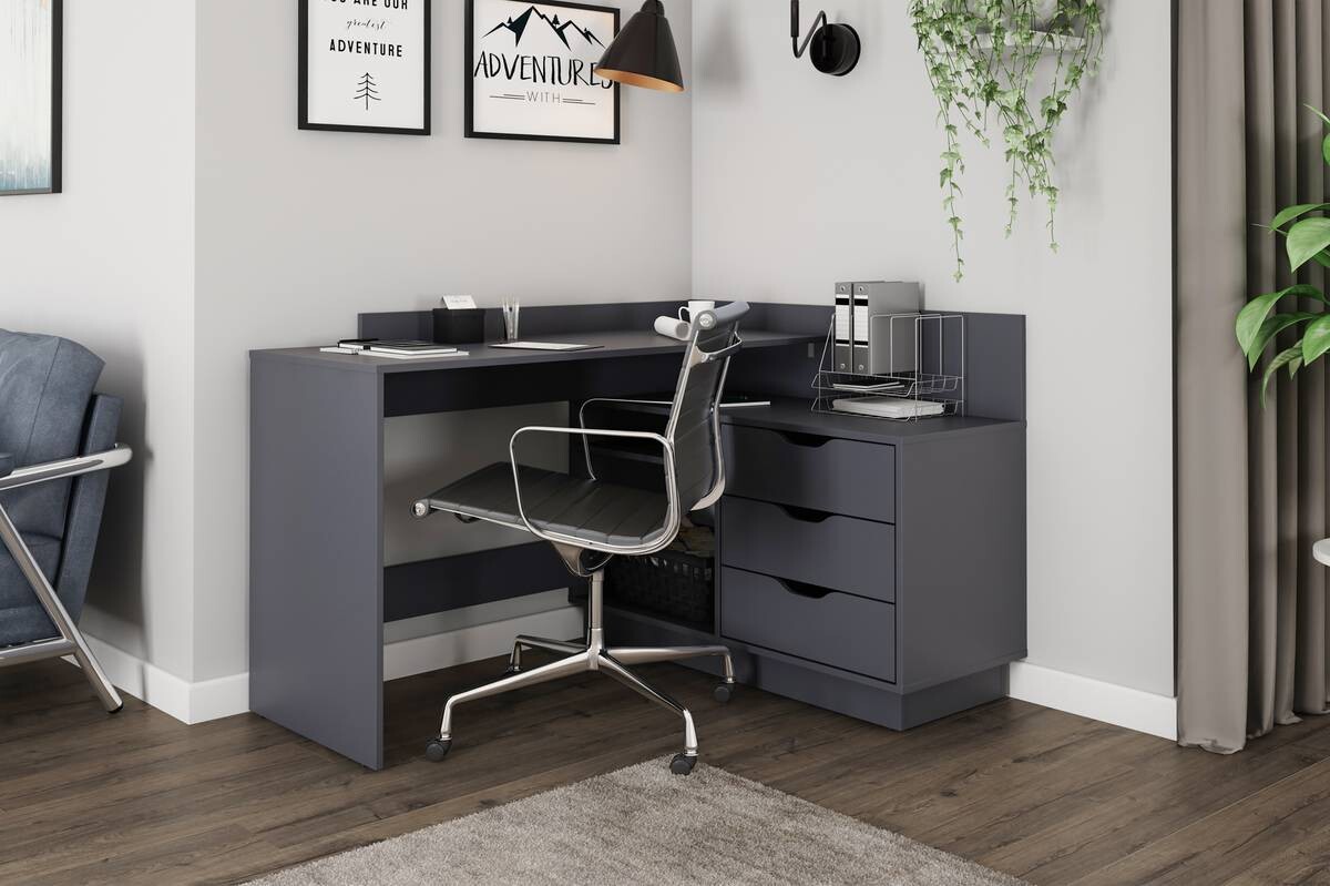 Eckschreibtisch BELFAST anthrazit B/H/T: ca. 129x83,5x105 cm