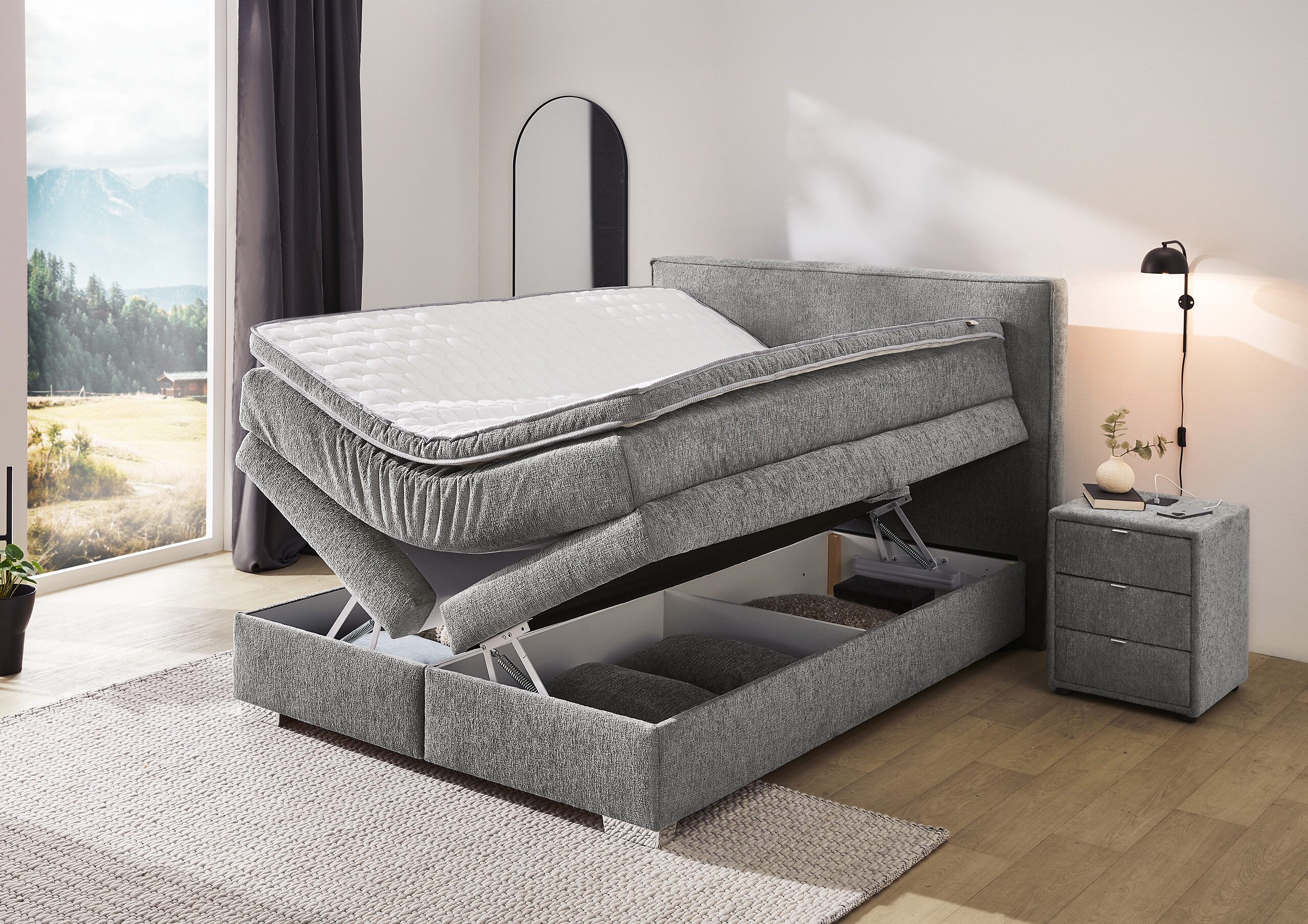 Boxspringbett  grau dunkel Liegefläche B/L: ca. 140x200 cm