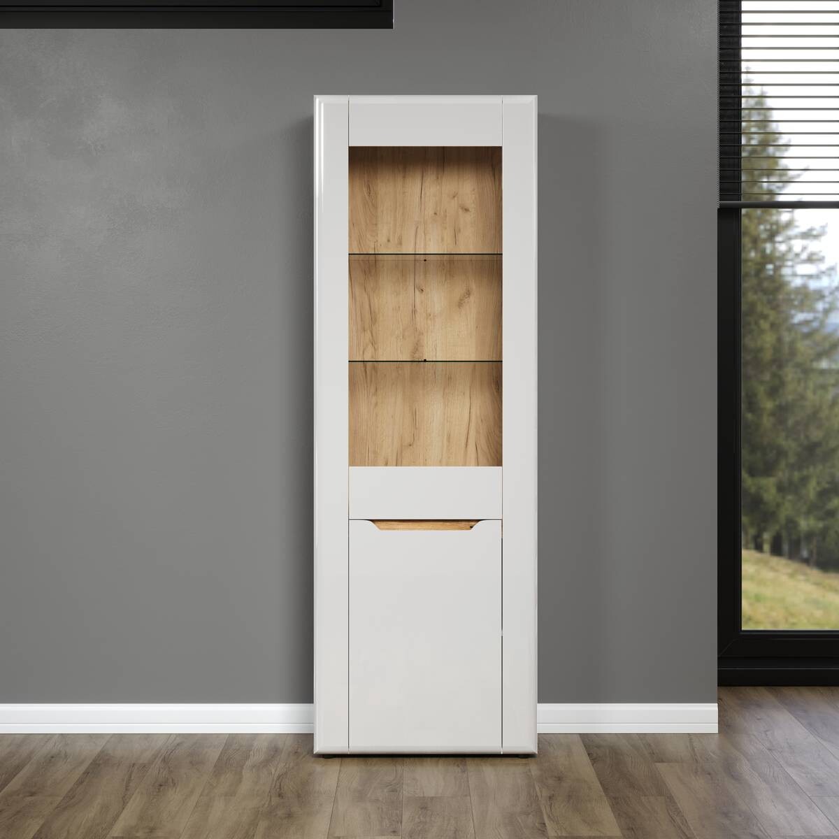 Vitrine Marlon Eiche Evoke Coast Nachbildung weiß Hochglanz B/H/T: ca. 65x192x40 cm