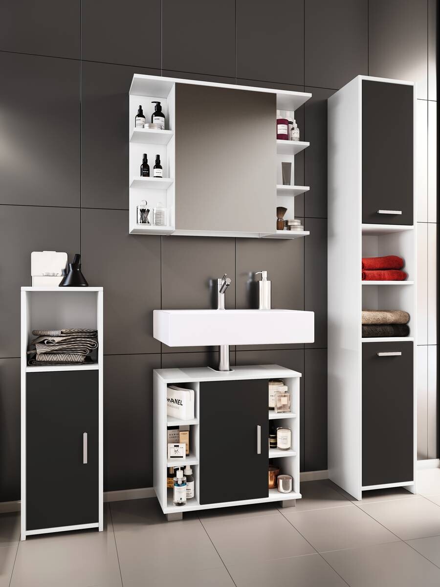 Badezimmer-Set Zalo weiß schwarz B/H/T: ca. 140x180x30 cm