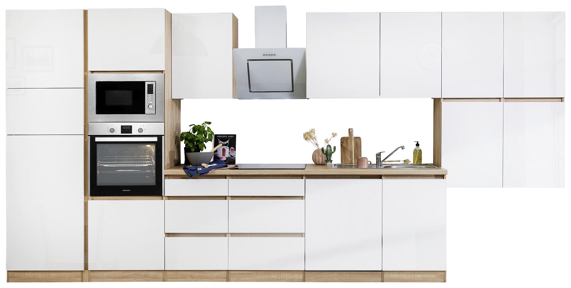 Respekta Küchenblock Premium weiß hochglänzend B/H/T: ca. 445x220,5x60 cm