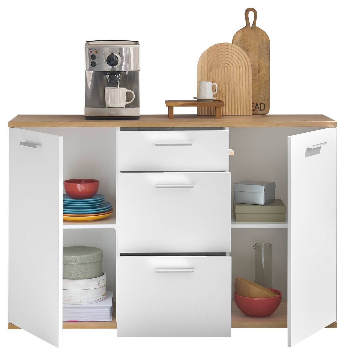 Kommode BC 1035 weiß Eiche Artisan Nachbildung B/H/T: ca. 135x86x38 cm