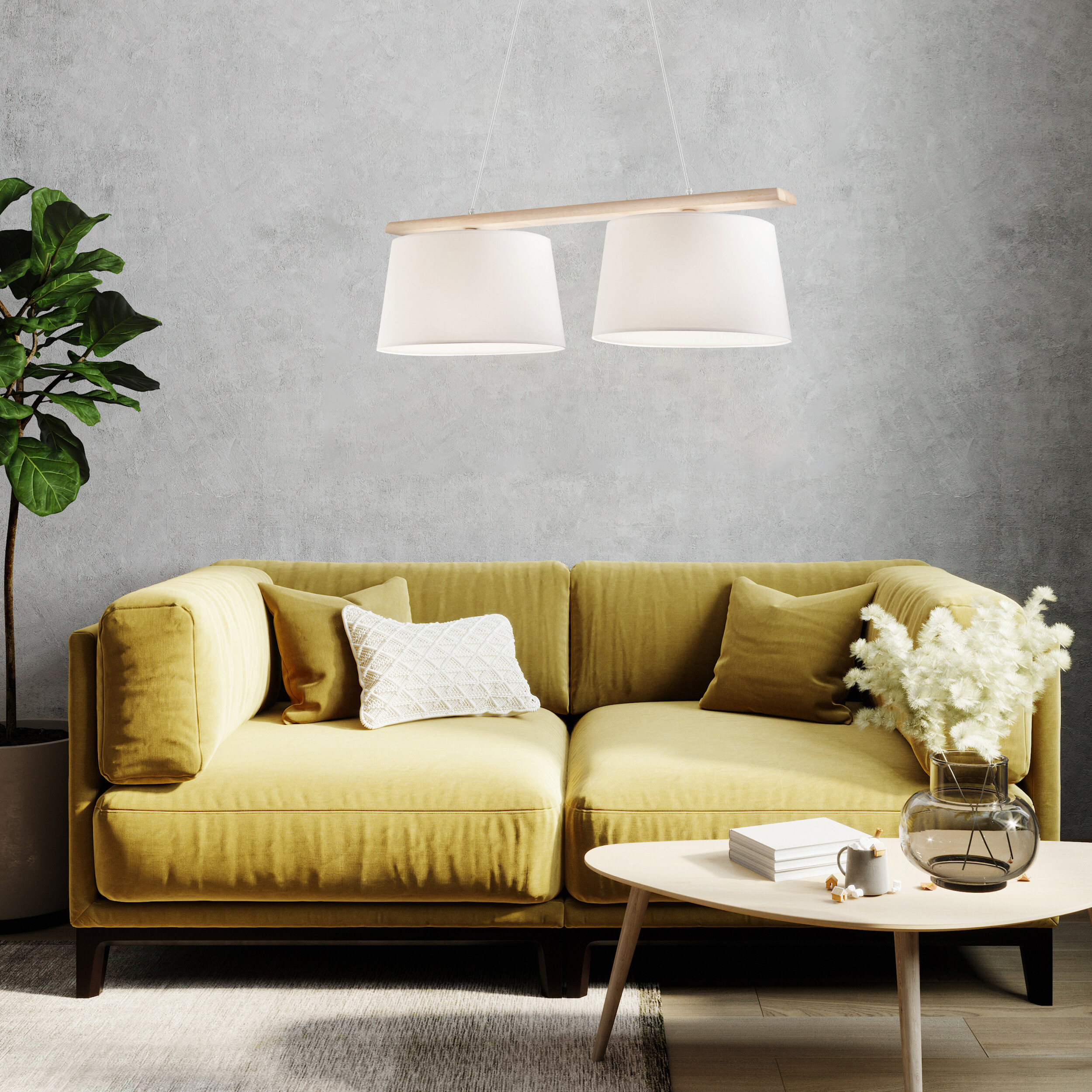 Lamkur Deckenleuchte weiß Stahl Holz B/H/L: ca. 24x45x90 cm 2 Brennstellen