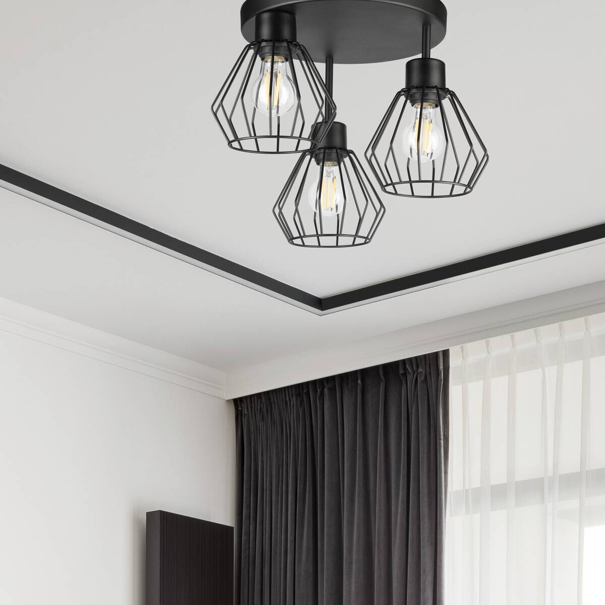 Lamkur Deckenleuchte Audrey schwarz Stahl Glas H/L: ca. 32x38 cm E27 3 Brennstellen