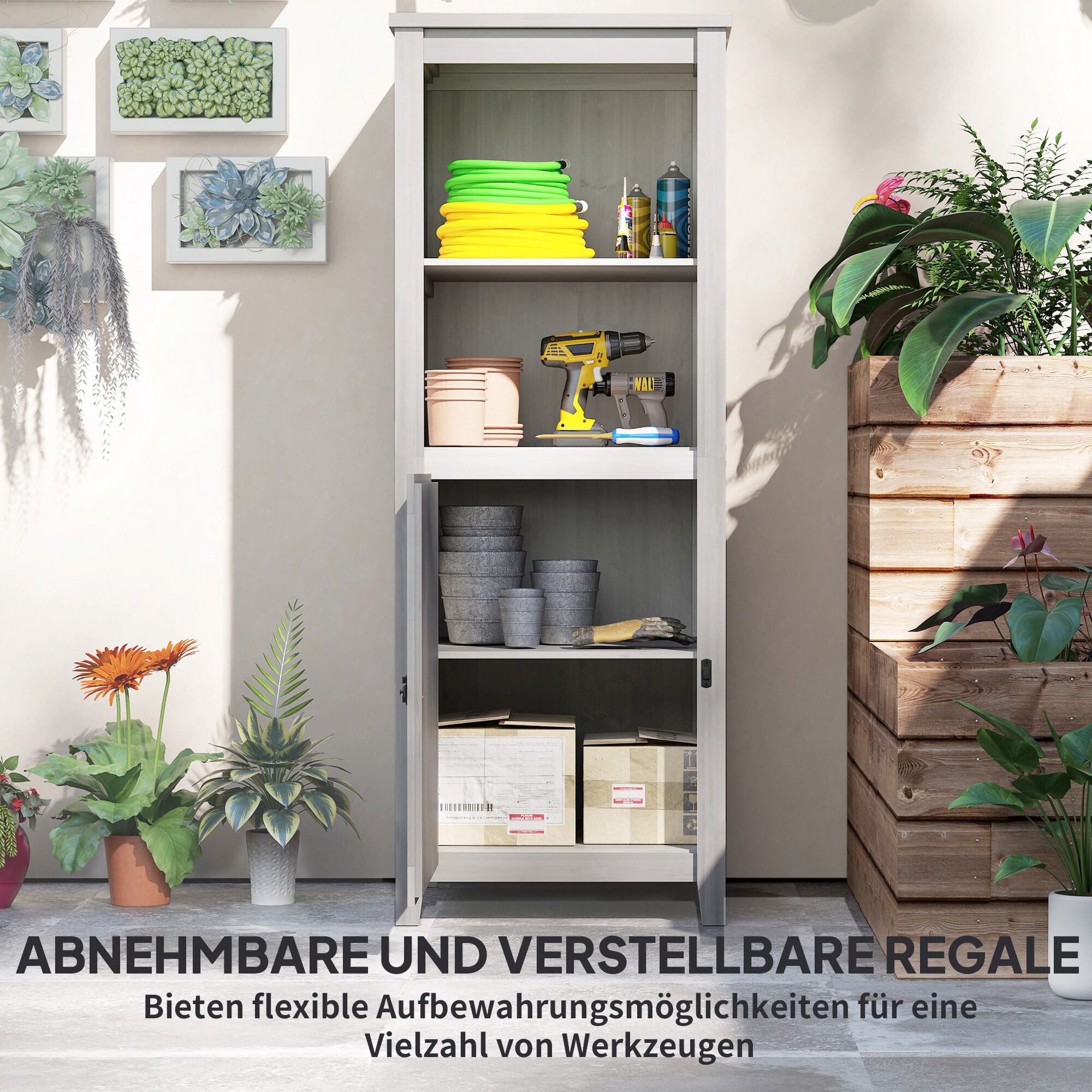 Outsunny Gartenschrank hellgrau Holz B/H/L: ca. 60x160x60 cm